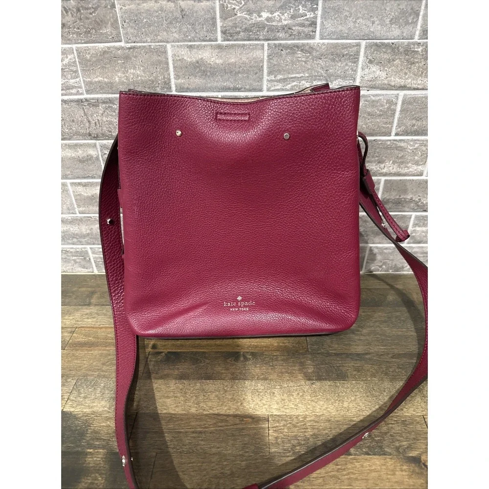 Kate Spade Marti Shoulder Bucket Drawstring Bag Deep‎ Berry Pebbled Leather